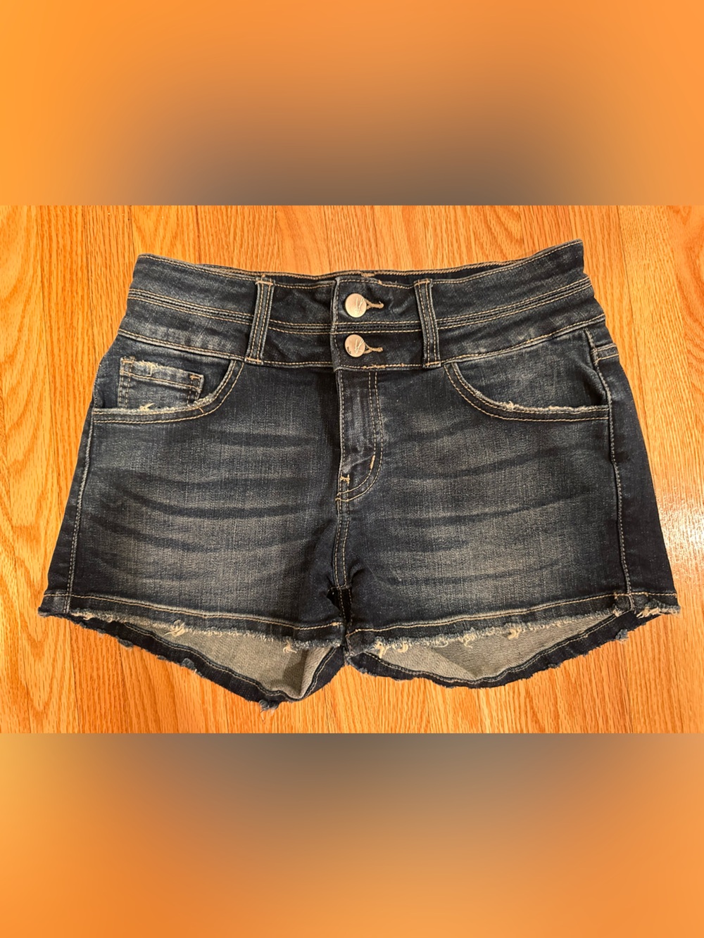 KanCan Dark Wash High-Rise Denim Shorts with Double Button